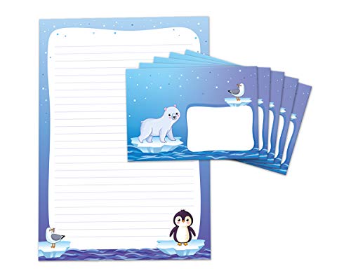 Briefblock mit Umschlag für Kinder Pinguin Briefpapier-Set (Block A4 mit 25 Blätter + 15 Umschläge) von JuNa-Experten