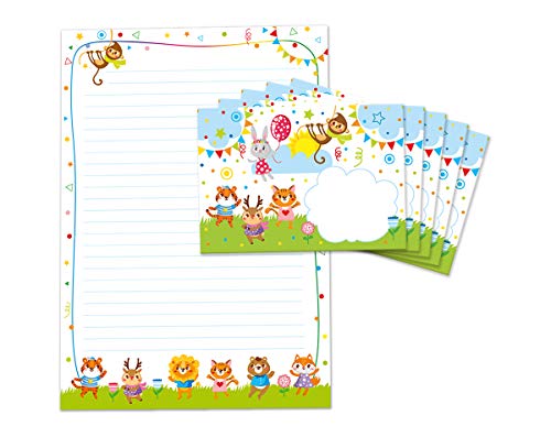 Briefblock mit Umschlag für Kinder Tiere Briefpapier-Set (Block A4 mit 25 Blätter + 15 Umschläge) von JuNa-Experten