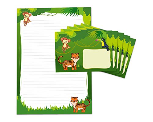 Briefblock mit Umschlag für Kinder Tiger Briefpapier-Set (Block A4 mit 25 Blätter + 15 Umschläge) von JuNa-Experten