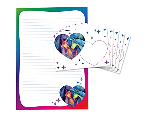 Briefblock mit Umschlag für Kinder zwei Einhörner Einhorn Briefpapier-Set (Block A4 mit 25 Blätter + 15 Umschläge) von JuNa-Experten