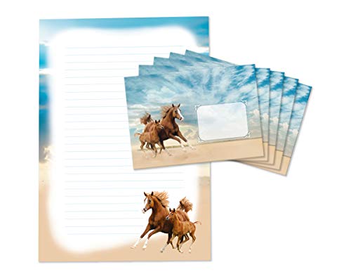 Briefblock mit Umschlag für Kinder zwei Pferde Briefpapier-Set (Block A4 mit 25 Blätter + 15 Umschläge) von JuNa-Experten