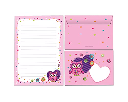 JuNa-Experten Briefpapier-Set A5 mit Umschlägen Eule für Mädchen (25 Blätter + 15 Umschläge) von JuNa-Experten