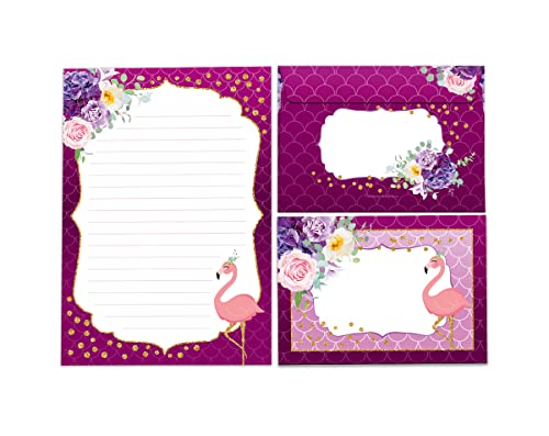 JuNa-Experten Briefpapier-Set A5 mit Umschlägen Flamingo für Mädchen (25 Blätter + 15 Umschläge) von JuNa-Experten