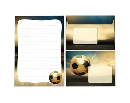 Briefpapier-Set Briefblock mit Umschlag für Jungen Jungs Kinder Fußball gold Kindermotiv Briefbögenblock liniert (Block A5 mit 25 Blätter + 15 Umschläge) von JuNa-Experten