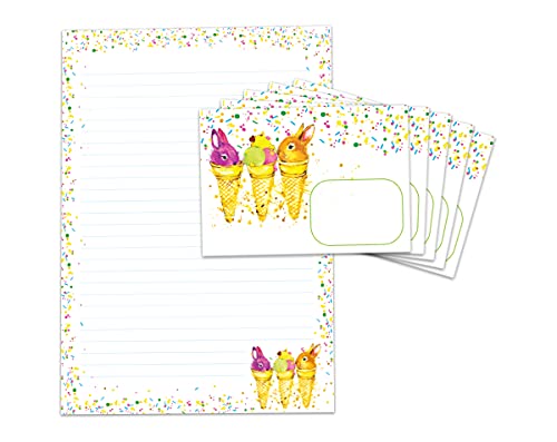 Briefpapier-Set Kaninchen für Kinder Mädchen Jungen Briefblock liniert mit Umschlägen Umschlag (Block A4 mit 25 Blätter + 15 Umschläge) von JuNa-Experten