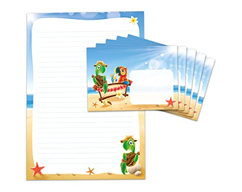 Briefpapier-Set Pappagei Schildkröte für Kinder Mädchen Jungen Briefblock liniert mit Umschlägen Umschlag (Block A4 mit 25 Blätter + 15 Umschläge) von JuNa-Experten