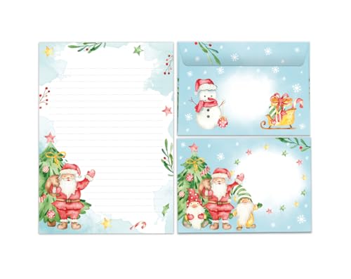 Briefpapier Set Weihnachten Weihnachtsmann Weihnachtsmann Weihnachtsmotiv Weihnachtsbriefpapier Blöcke Umschläge Kindermotiv für Mädchen Jungen (Block A5 mit 25 Blätter + 15 Umschläge) von JuNa-Experten