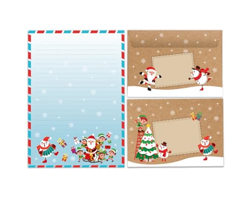 Briefpapier Set Weihnachten Weihnachtsmotiv Weihnachtsmann Blöcke Umschläge Kindermotiv für Mädchen Jungen Weihnachtsbriefpapier (Block A5 mit 25 Blätter + 15 Umschläge) von JuNa-Experten