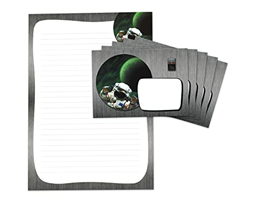 Briefpapier-Set für Kinder Astronaut Briefblock liniert mit Umschlägen Umschlag Jungen Jungs (Block A4 mit 25 Blätter + 15 Umschläge) von JuNa-Experten