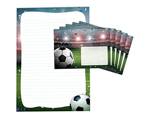 Briefpapier-Set für Kinder Fussball Fußball Briefblock liniert mit Umschlägen Umschlag Jungen Jungs (Block A4 mit 25 Blätter + 15 Umschläge) von JuNa-Experten