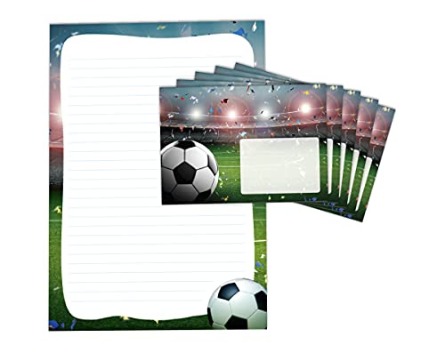 JuNa-Expe​​rten Briefpapier-Set für Kinder "Fußball" – Liniertes Briefpapier A4 mit 25 Blättern und 15 Umschlägen für Jungen und Jungs von JuNa-Experten