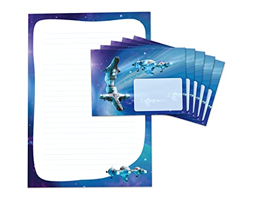 Briefpapier-Set für Kinder Space Weltraum Briefblock liniert mit Umschlägen Umschlag Jungen Jungs (Block A4 mit 25 Blätter + 15 Umschläge) von JuNa-Experten