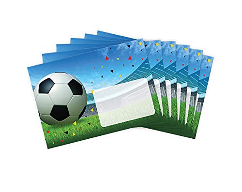 Briefumschläge Fußball Fussball mit Kindermotiv Jungen Jungs für Einladungskarten Gutscheine Geldgeschenke DIN C6 (15 Umschläge / selbstklebend mit Abziehstreifen) von JuNa-Experten
