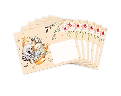 Briefumschläge Waldtiere mit Kindermotiv Mädchen Jungen für Einladungskarten Gutscheine Geldgeschenke DIN C6 (15 Umschläge/selbstklebend mit Abziehstreifen) von JuNa-Experten