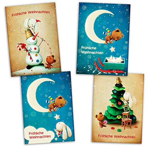 Weihnachtskarten/Set aus 4 Weihnachtspostkarten / 4 verschiedene Motive/Weihnachtsgrüße/Grußkarten zu Weihnachten/Kartentext: fröhliche Weihnachten (4 Karten) von JuNa-Experten