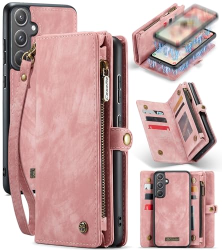 Juaupepo All-in-1 Schutzhülle für Samsung Galaxy A55, Reißverschluss, Klappetui, Leder, Brieftasche, Kartenhalter, Handschlaufe, abnehmbar, magnetisch, stoßfest, Schutzhülle für Galaxy A55, Rosa Juaupepo All-in-1 Schutzhülle für Samsung Galaxy A55, Reißverschluss, Klappetui, Leder, Brieftasche, Kartenhalter, Handschlaufe, abnehmbar, magnetisch, stoßfest, Schutzhülle für Galaxy A55, Rosa von Juaupepo