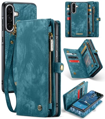 Juaupepo Brieftaschenhülle All-in-1 für Samsung Galaxy A36 5G /A56 5G 6.7“ (2025), Zipper Purse Flip Folio Leder Wallet mit Kartenhalter Handgelenkriemen abnehmbar Magnetische, stoßfeste Schutzhülle von Juaupepo