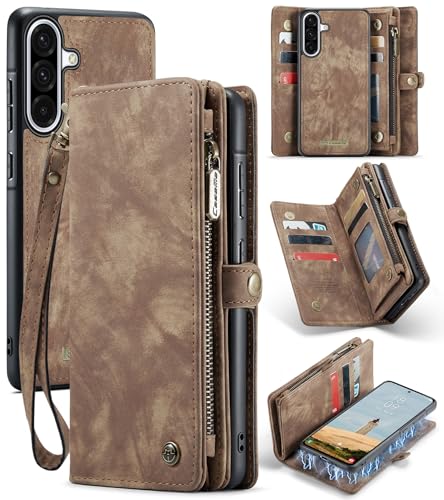 Juaupepo Brieftaschenhülle All-in-1 für Samsung Galaxy A36 5G /A56 5G 6.7“ (2025), Zipper Purse Flip Folio Leder Wallet mit Kartenhalter Handgelenkriemen abnehmbar Magnetische, stoßfeste Schutzhülle von Juaupepo