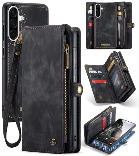 Juaupepo Brieftaschenhülle All-in-1 für Samsung Galaxy A36 5G /A56 5G 6.7“ (2025), Zipper Purse Flip Folio Leder Wallet mit Kartenhalter Handgelenkriemen abnehmbar Magnetische, stoßfeste Schutzhülle von Juaupepo