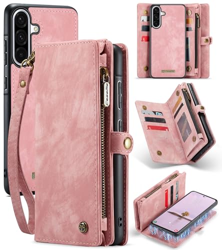 Juaupepo Brieftaschenhülle All-in-1 für Samsung Galaxy A36 5G /A56 5G 6.7“ (2025), Zipper Purse Flip Folio Leder Wallet mit Kartenhalter Handgelenkriemen abnehmbar Magnetische, stoßfeste Schutzhülle von Juaupepo