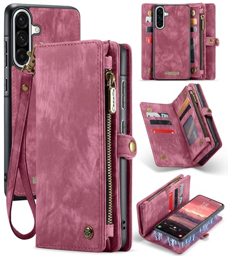 Juaupepo Brieftaschenhülle All-in-1 für Samsung Galaxy A36 5G /A56 5G 6.7“ (2025), Zipper Purse Flip Folio Leder Wallet mit Kartenhalter Handgelenkriemen abnehmbar Magnetische, stoßfeste Schutzhülle von Juaupepo
