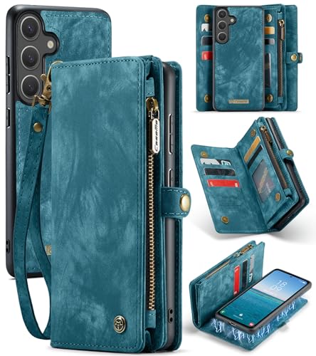 Juaupepo Wallet Case All-in-1 Kompatibel mit Samsung Galaxy S25 6.2" (2025 Freigabe),Zipper Purse Flip Folio Leder Wallet mit Kartenhalter Handgelenk Strap abnehmbar Magnetic Shockproof Schutzhülle von Juaupepo