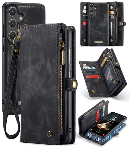 Juaupepo Wallet Case All-in-1 Kompatibel mit Samsung Galaxy S25 Plus 6.7" (2025), Zipper Purse Flip Folio Leder Wallet mit Kartenhalter Handgelenk Strap abnehmbar Magnetic Shockproof Schutzhülle von Juaupepo