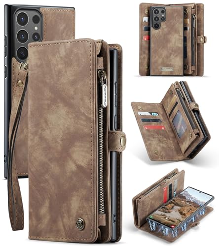 Juaupepo Wallet Case All-in-1 Kompatibel mit Samsung Galaxy S25 Ultra 6.9" (2025), Zipper Purse Flip Folio Leder Wallet mit Kartenhalter Handgelenk Strap abnehmbar Magnetic Shockproof Schutzhülle von Juaupepo