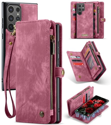 Juaupepo Wallet Case All-in-1 Kompatibel mit Samsung Galaxy S25 Ultra 6.9" (2025), Zipper Purse Flip Folio Leder Wallet mit Kartenhalter Handgelenk Strap abnehmbar Magnetic Shockproof Schutzhülle von Juaupepo