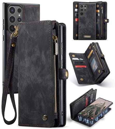 Juaupepo Wallet Case All-in-1 Kompatibel mit Samsung Galaxy S25 Ultra 6.9" (2025), Zipper Purse Flip Folio Leder Wallet mit Kartenhalter Handgelenk Strap abnehmbar Magnetic Shockproof Schutzhülle von Juaupepo