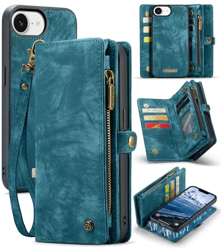 Juaupepo Wallet Case All-in-1 für iPhone 16e 6.1"(2025 Freigabe), Zipper Purse Flip Folio Leder Wallet mit Kartenhalter Handgelenk Strap abnehmbar Magnetic Shockproof Schutzhülle für iPhone 16E von Juaupepo
