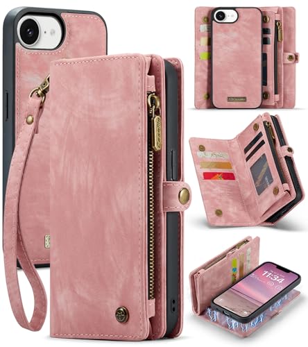 Juaupepo Wallet Case All-in-1 für iPhone 16e 6.1"(2025 Freigabe), Zipper Purse Flip Folio Leder Wallet mit Kartenhalter Handgelenk Strap abnehmbar Magnetic Shockproof Schutzhülle für iPhone 16E von Juaupepo