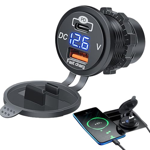 Jubilofex Auto schnelles Ladegerät, Auto -Ladegerät,Schnellladetyp C -Auto -Ladegerät | Multifunktional Doppelanschluss PD QC Compact Power Adapter für Camping Roadtrip Travel Truck Pendel von Jubilofex