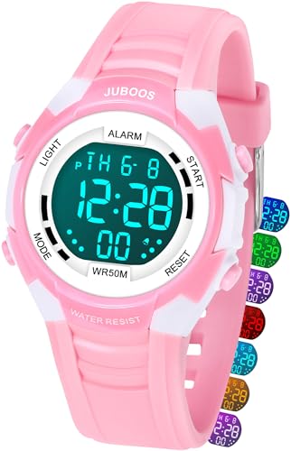 Juboos Kinder Digitaluhren,7 Farben LED-Licht Kinder Sport Armbanduhr Jungen Wasserdicht Kinderuhr mit Alarm Stoppuhr,Kinderuhren Outdoor Armbanduhr für Jungen Mädchen 5-18 von Juboos