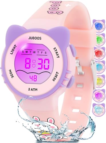 Juboos Kinder Digitaluhren,7 Farben LED-Licht Kinder Sport Armbanduhr Jungen Wasserdicht Kinderuhr mit Alarm Stoppuhr,Kinderuhren Outdoor Armbanduhr für Jungen Mädchen 5-18 von Juboos