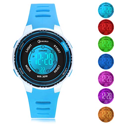 Juboos Kinder Digitaluhren,7 Farben LED-Licht Kinder Sport Armbanduhr Jungen Wasserdicht Kinderuhr mit Alarm Stoppuhr,Kinderuhren Outdoor Armbanduhr für Jungen Mädchen von Juboos