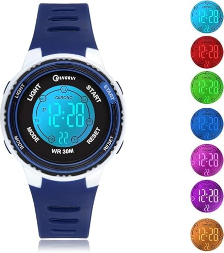 Juboos Kinder Digitaluhren,7 Farben LED-Licht Kinder Sport Armbanduhr Jungen Wasserdicht Kinderuhr mit Alarm Stoppuhr,Kinderuhren Outdoor Armbanduhr für Jungen Mädchen von Juboos