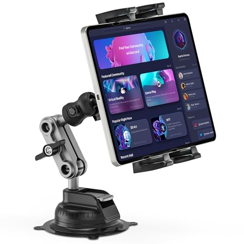 Jubor Tablet Halterung Auto, 360° Drehbare Verstellbare iPad Auto Halterung, Armaturenbrett Windschutzscheibe Tablet Halter für iPad Air Mini, iPhone, Galaxy, 4.7-12.9" Tablets und Handys von Jubor