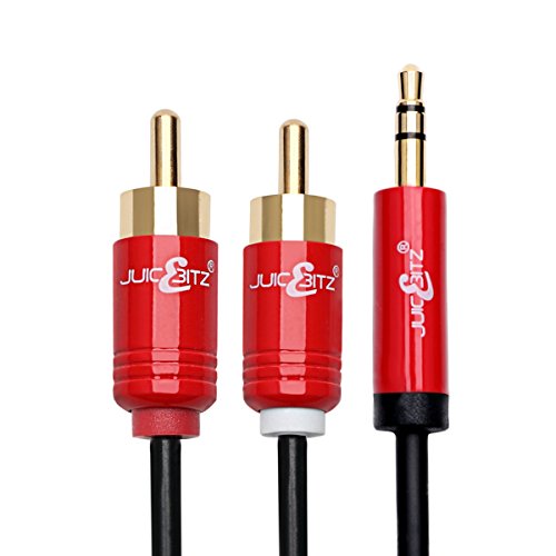 juicebitz Premium geschirmt 3,5 mm Aux Kopfhörer Jack zu 2 x RCA Männlich Phono Audio Kabel Koax Führen von JuicEBitz