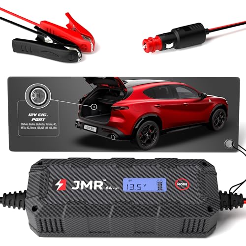 JMR Batterieladegerät für Alfa Romeo Stelvio Giulia Giulietta Tonale 4C MiTo 8C Brera 159 GT 147 166 156 Alle Modelle Autobatterie Ladegerät Akkuladegerät Erhaltungsgerät (Lithium-Modus hinzufügen) von Juice My Ride