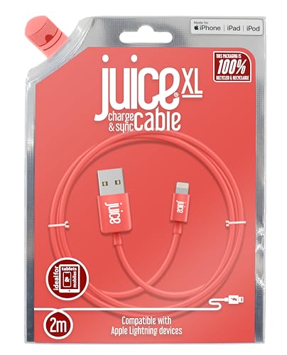 Juice Apple Lightning-Kabel, 2 m, USB auf Lightning-iPhone-Ladekabel, MFi-zertifiziertes Apple-Ladekabel Langes, langlebiges iPad-Ladekabel und iPhone-Kabel (Koralle) von Juice