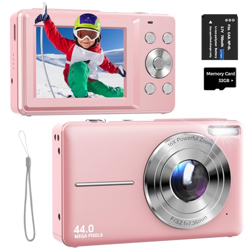 Digitalkamera 44MP 1080P FHD Kompakte Digitalkamera mit 16X Digitalzoom 2,4" Kompakte Fotokamera mit 32GB Karte, Einer Batterie für Teenager, Kinder und Anfänger Rosa Digitalkamera 44MP 1080P FHD Kompakte Digitalkamera mit 16X Digitalzoom 2,4" Kompakte Fotokamera mit 32GB Karte, Einer Batterie für Teenager, Kinder und Anfänger Rosa von Jukanur