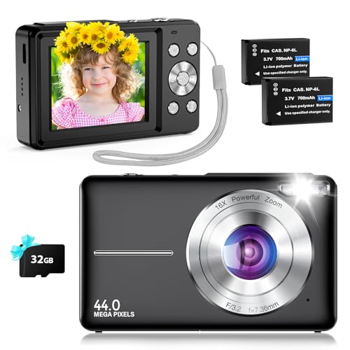 Digitalkamera Kompakte Fotokamera 44MP Kompakte Digitalkameras mit 1080P HD Video, 32GB TF-Karte, 2.4" IPS-Bildschirm, Zwei Batterien, 20 Filter, Anti-Schütteln für Kinder, Jugendliche, Anfänger,Black Digitalkamera Kompakte Fotokamera 44MP Kompakte Digitalkameras mit 1080P HD Video, 32GB TF-Karte, 2.4" IPS-Bildschirm, Zwei Batterien, 20 Filter, Anti-Schütteln für Kinder, Jugendliche, Anfänger,Black von Jukanur