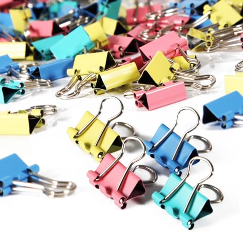 Binder Clips 150Pcs 15mm Small Bulldog Clips Foldback Clips Metal Mini Bulldog Clips Coloured Clips Stationery File Money Paper Clamps for School Home Kitchen Shops Office Supplies(4 Colour) von Juliyeh