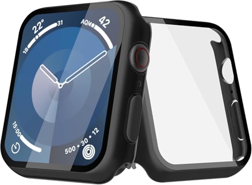 JULK 2er-Pack Hartschale mit integriertem Displayschutz für Apple Watch SE (2024)/6/5/SE/4, 40 mm, schlanke Passform mit berührungsempfindlichem 9H-Hartglas für iWatch (2 Mattschwarz) von Julk