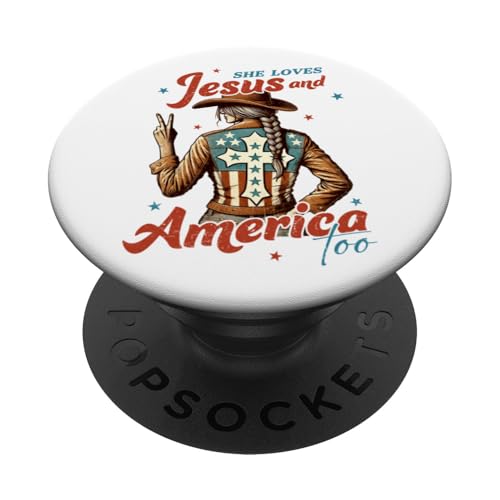 American Christian Cowgirl 4. Juli Cowboy Loves Jesus PopSockets Klebender PopGrip American Christian Cowgirl 4. Juli Cowboy Loves Jesus PopSockets Klebender PopGrip von July 4th Tees NYC