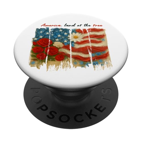 Amerika Land of the Free American Flag Floral Girls Women PopSockets Klebender PopGrip Amerika Land of the Free American Flag Floral Girls Women PopSockets Klebender PopGrip von July 4th Tees NYC