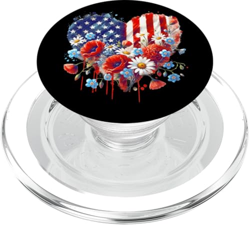 Amerikanische Flagge Blumen Herz Mohn Veteran Militär Mutter Ehefrau PopSockets PopGrip für MagSafe Amerikanische Flagge Blumen Herz Mohn Veteran Militär Mutter Ehefrau PopSockets PopGrip für MagSafe von July 4th Tees NYC