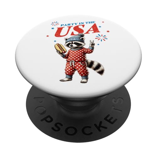 Feral Waschbär 4. Juli Hot Dog Pyjama Party lustig patriotisch PopSockets Klebender PopGrip Feral Waschbär 4. Juli Hot Dog Pyjama Party lustig patriotisch PopSockets Klebender PopGrip von July 4th Tees NYC