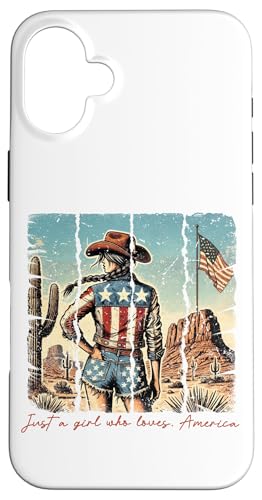 Just a Girl Who Loves American Flag Patriotisches Cowgirl Juli 4. Juli Hülle für iPhone 16 Plus Just a Girl Who Loves American Flag Patriotisches Cowgirl Juli 4. Juli Hülle für iPhone 16 Plus von July 4th Tees NYC